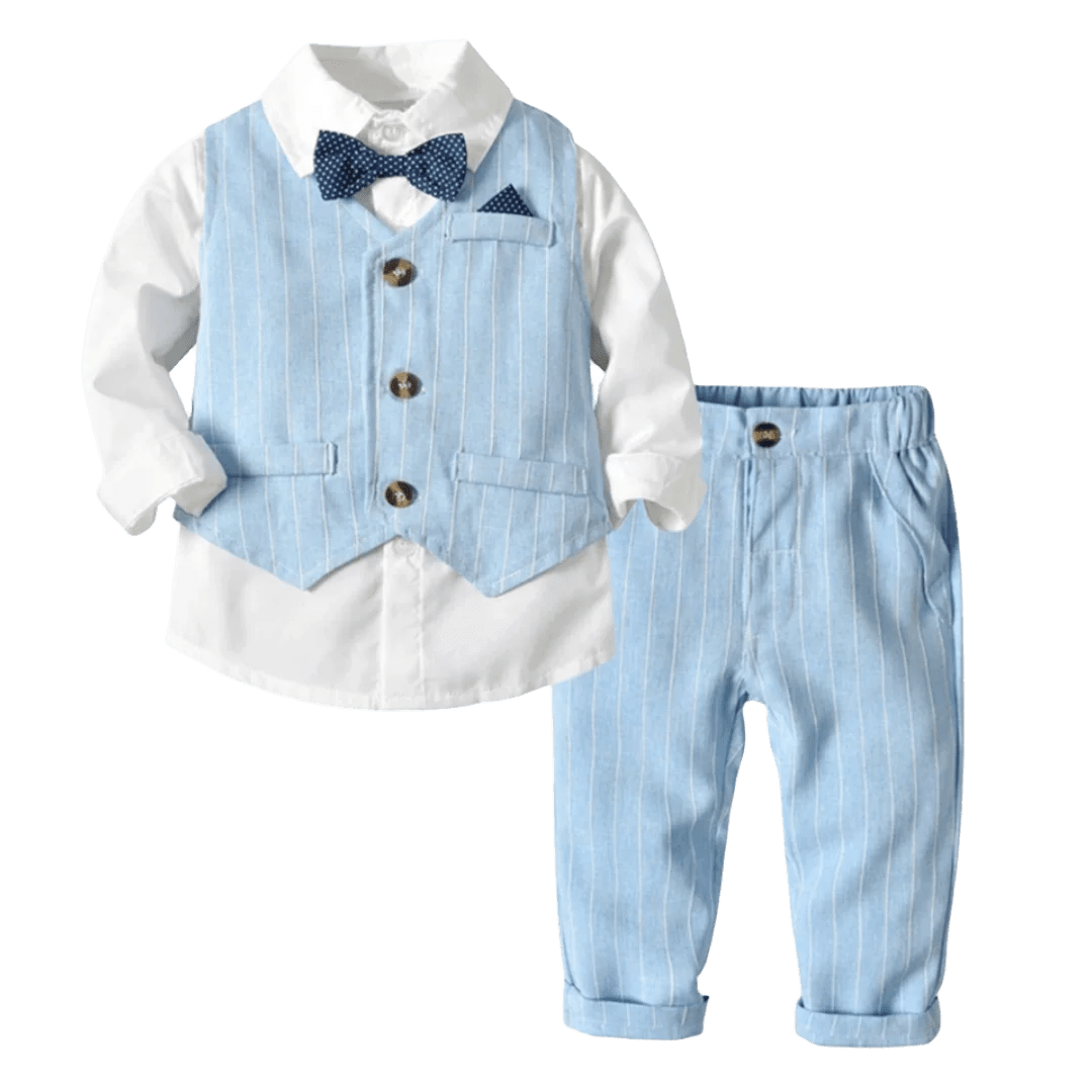 Autumn Spring Toddler Boy Clothes Kids Boys Wedding Suits Striped Vest + White Shirt + Pants Boy Outfits Children Outerwear - PratSN
