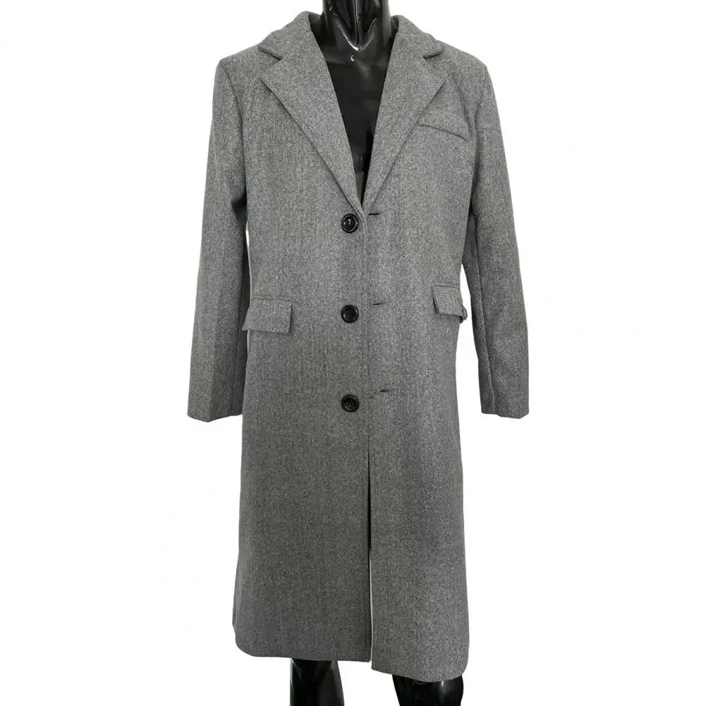 Autumn Winter Men Coat Solid Color Turn - down Collar Single - breasted Split Windbreaker Thick Straight Knee Length Male Coat - PratSN