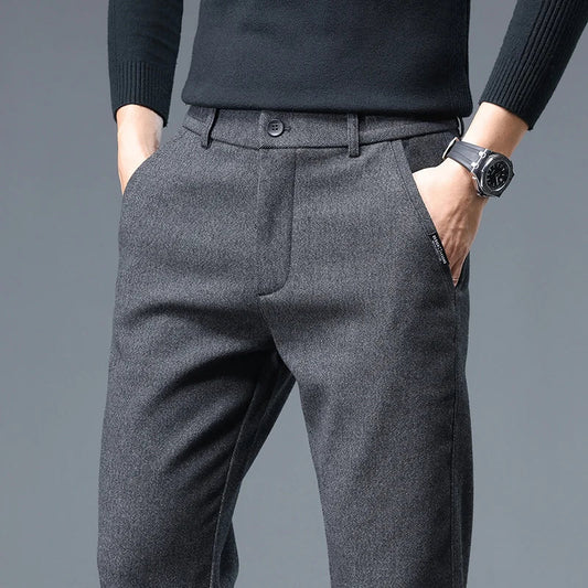 Autumn Winter Men's Brand Pants High Quality Casual Business Fashion Stretch Thick Cotton Bamboo Trousers Male Clothing - PratSN