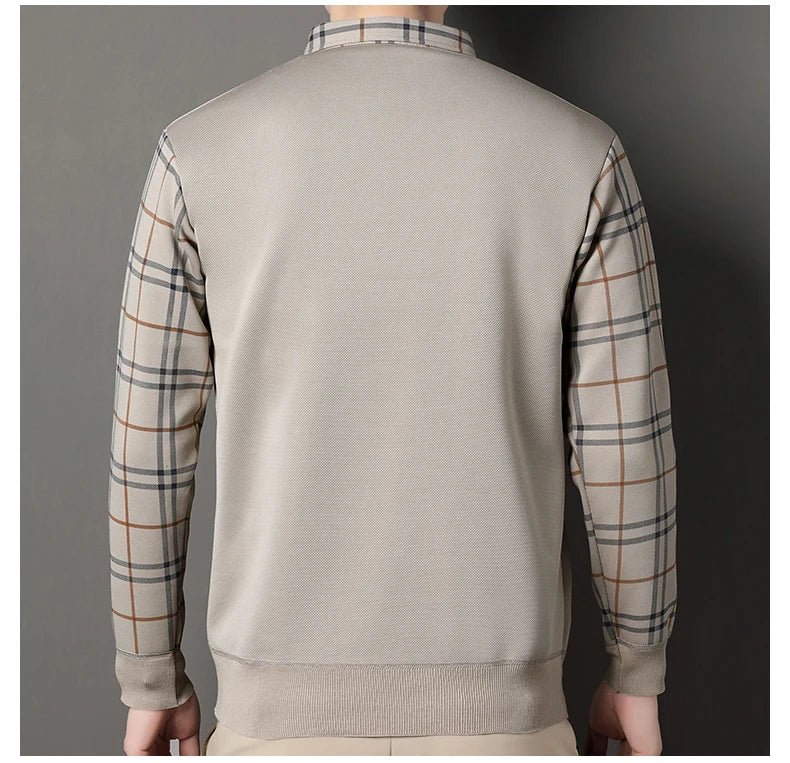 Autumn Winter Men's Fleece Pullover Men's Polo Collar Sweater Knitwear Classic Plaid Sweaters Thick Warm - PratSN