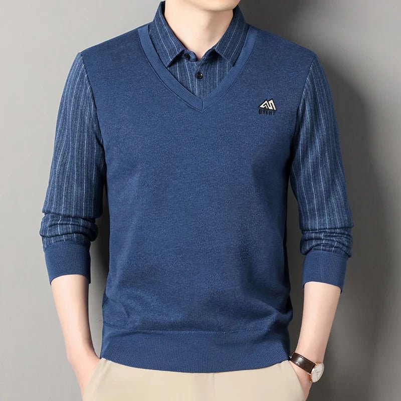 Autumn Winter Men's Fleece Pullover Men's Polo Collar Sweater Knitwear Classic Plaid Sweaters Thick Warm - PratSN