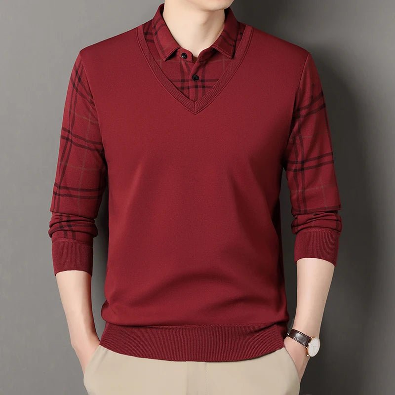 Autumn Winter Men's Fleece Pullover Men's Polo Collar Sweater Knitwear Classic Plaid Sweaters Thick Warm - PratSN