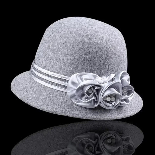 Autumn Winter NEW Wool Formal Hat Women’s Hat Church Hat Fisherman Hat Rose Blossoms Pearl Elegant Fashion Versatile - PratSN