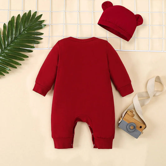Baby boy English printed round neck long sleeved (including hat) jumpsuit pants - PratSN