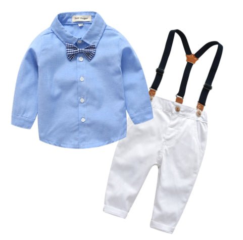 Baby Boys Gentleman Bib Pant Suit Long Sleeve Bow Tie - PratSN