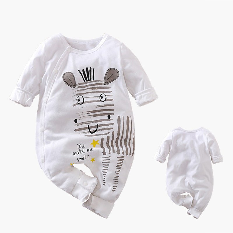 Baby Cartoon Crawling Clothing Cotton Long - sleeved Breasted Romper - PratSN