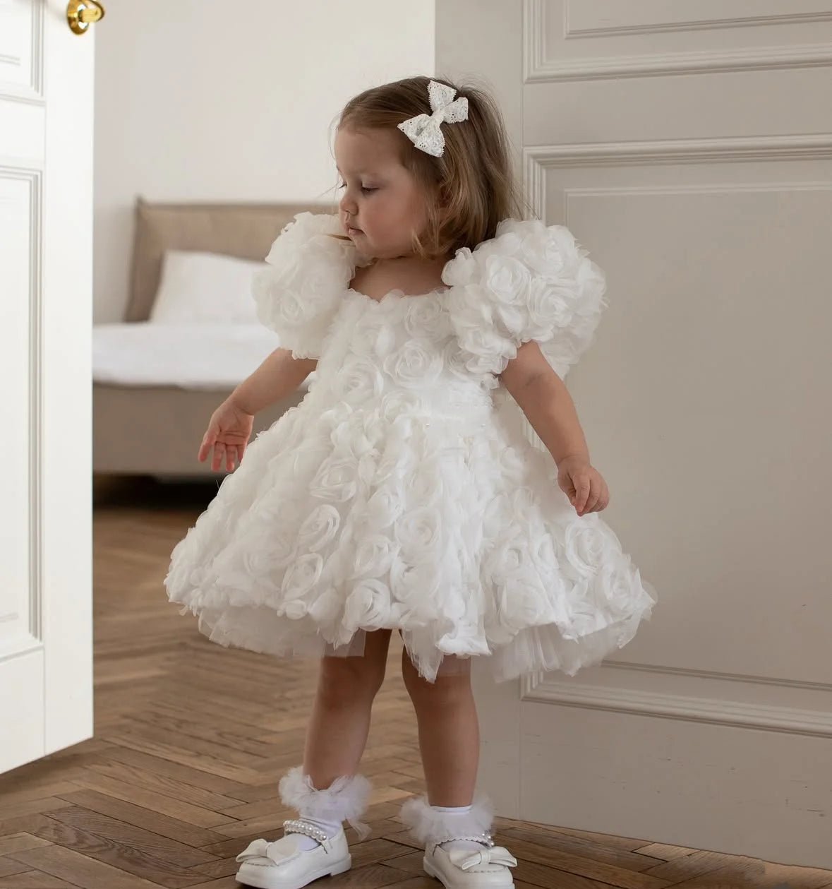 Baby Girl Princess 3D Flower Dress Puff Sleeve Infant Toddler Child Tutu Vestido Wedding Birthday Pageant Baby Clothes 1 - 12Y - PratSN