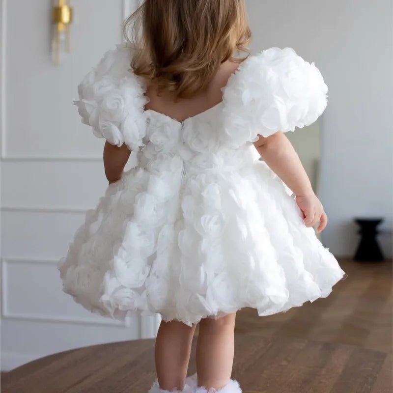 Baby Girl Princess 3D Flower Dress Puff Sleeve Infant Toddler Child Tutu Vestido Wedding Birthday Pageant Baby Clothes 1 - 12Y - PratSN
