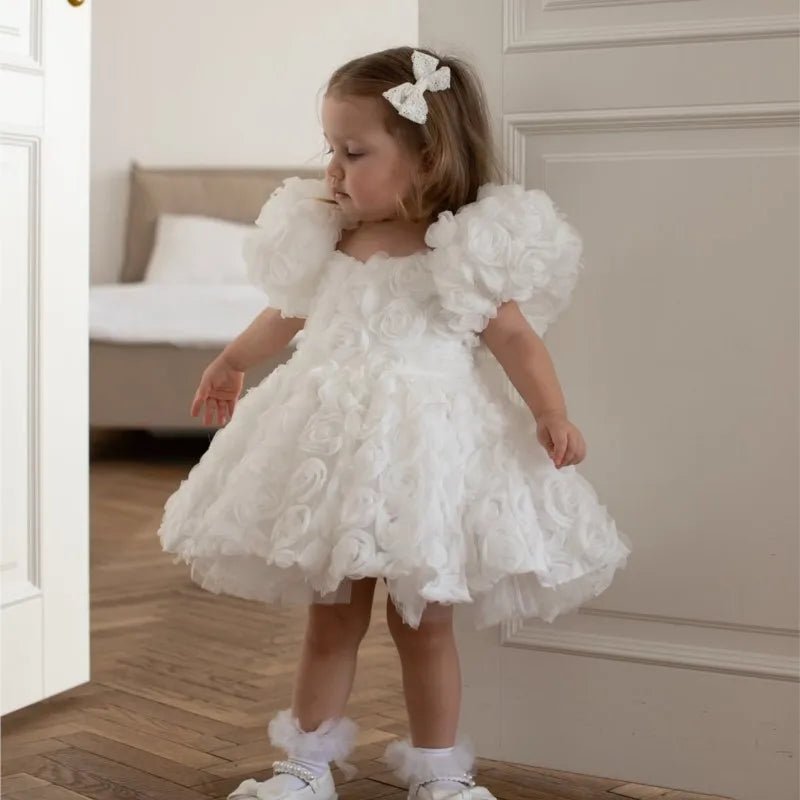 Baby Girl Princess 3D Flower Dress Puff Sleeve Infant Toddler Child Tutu Vestido Wedding Birthday Pageant Baby Clothes 1 - 12Y - PratSN