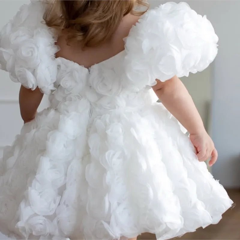 Baby Girl Princess 3D Flower Dress Puff Sleeve Infant Toddler Child Tutu Vestido Wedding Birthday Pageant Baby Clothes 1 - 12Y - PratSN