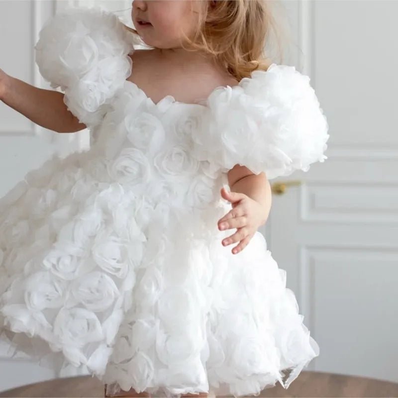 Baby Girl Princess 3D Flower Dress Puff Sleeve Infant Toddler Child Tutu Vestido Wedding Birthday Pageant Baby Clothes 1 - 12Y - PratSN