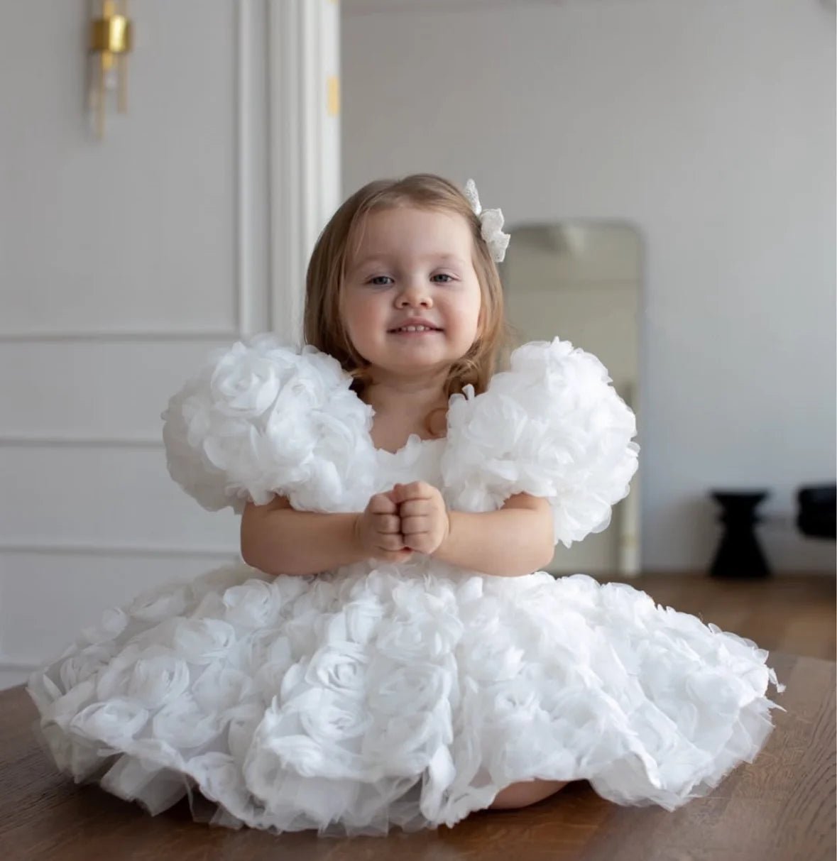 Baby Girl Princess 3D Flower Dress Puff Sleeve Infant Toddler Child Tutu Vestido Wedding Birthday Pageant Baby Clothes 1 - 12Y - PratSN