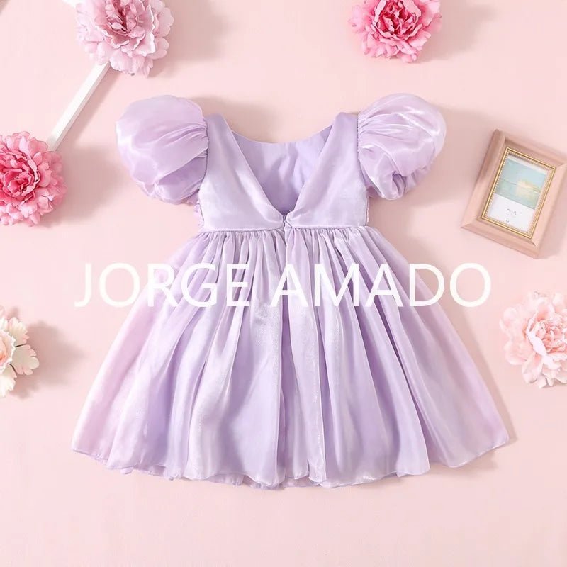 Baby Girl Summer Dress Short Puff Sleeves Large Bow Solid Round Neck Backless Princess Dresses Twins Daughter Clothing H0404 - PratSN