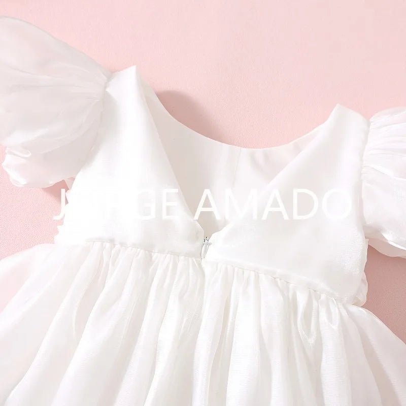 Baby Girl Summer Dress Short Puff Sleeves Large Bow Solid Round Neck Backless Princess Dresses Twins Daughter Clothing H0404 - PratSN