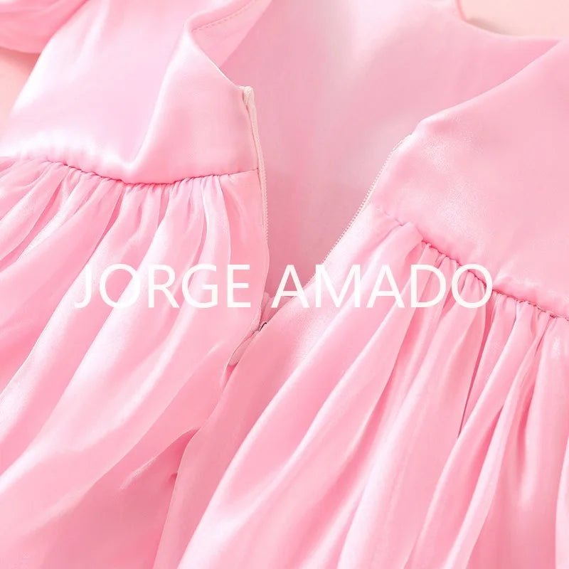 Baby Girl Summer Dress Short Puff Sleeves Large Bow Solid Round Neck Backless Princess Dresses Twins Daughter Clothing H0404 - PratSN