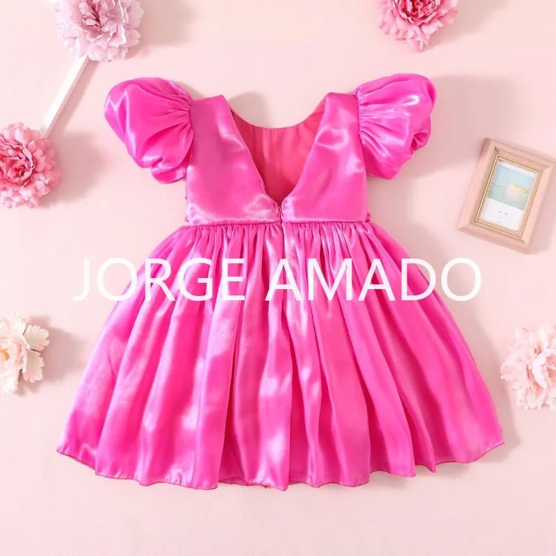 Baby Girl Summer Dress Short Puff Sleeves Large Bow Solid Round Neck Backless Princess Dresses Twins Daughter Clothing H0404 - PratSN