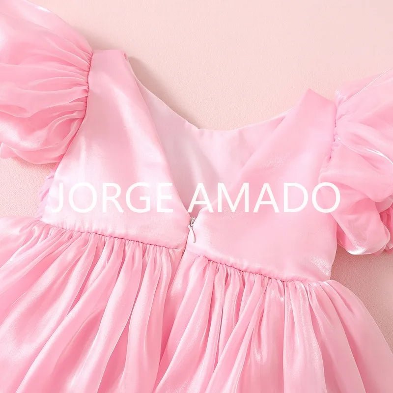 Baby Girl Summer Dress Short Puff Sleeves Large Bow Solid Round Neck Backless Princess Dresses Twins Daughter Clothing H0404 - PratSN