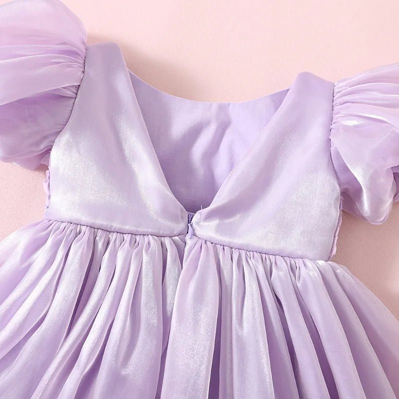 Baby Girl Summer Dress Short Puff Sleeves Large Bow Solid Round Neck Backless Princess Dresses Twins Daughter Clothing H0404 - PratSN