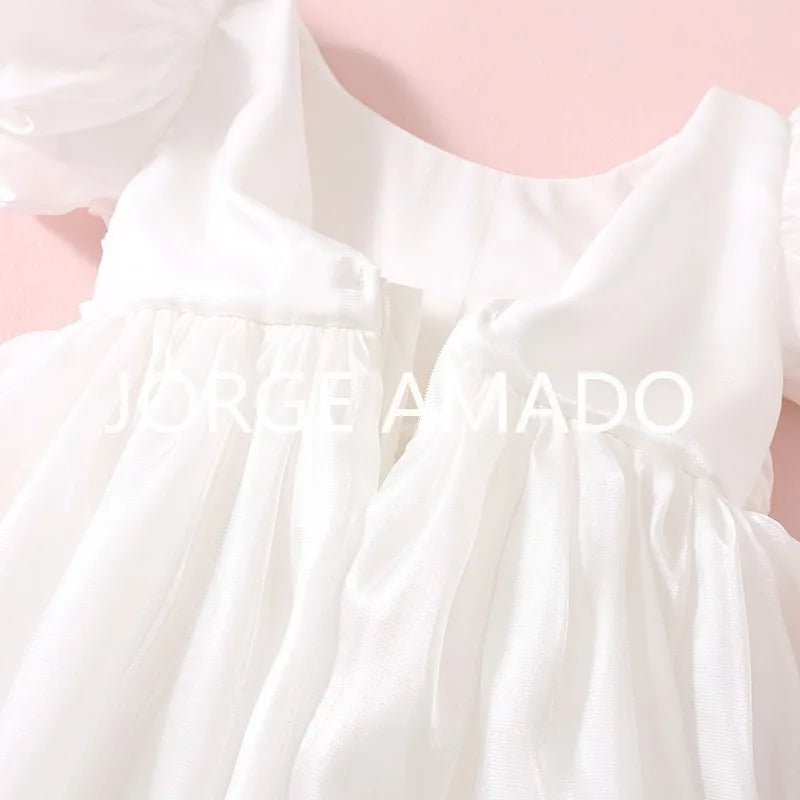 Baby Girl Summer Dress Short Puff Sleeves Large Bow Solid Round Neck Backless Princess Dresses Twins Daughter Clothing H0404 - PratSN