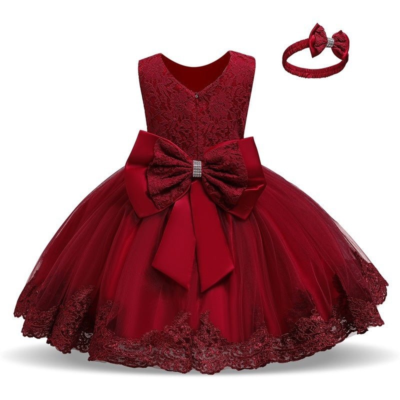 Baby Princess One Year Old Bow Lace Dress - PratSN