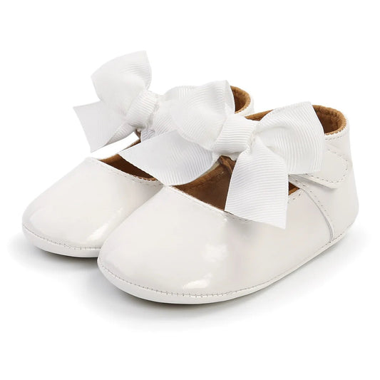 Baby Shoes Bowknot Rubber Sole Anti - slip PU Ballet Slippers Baby Girl Dress Shoes First Walker Toddler Crib Shoes - PratSN