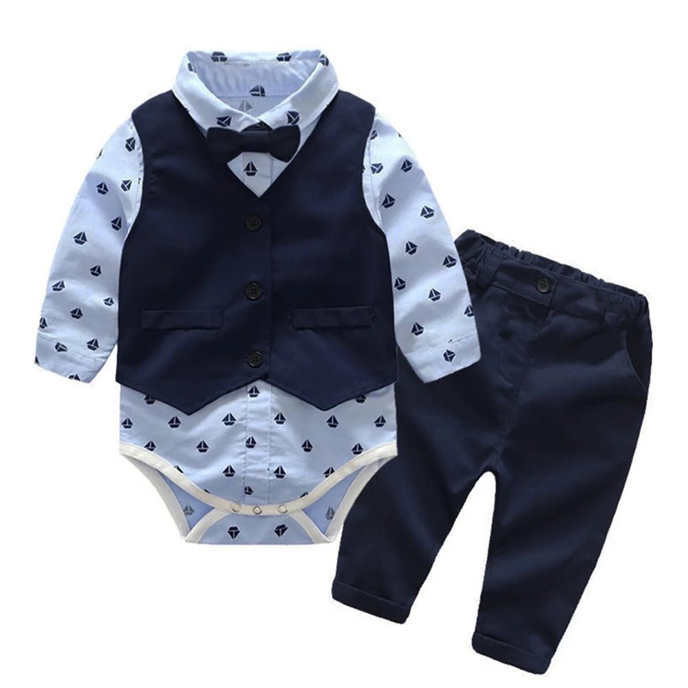 Baby Suits Newborn Boy Clothes Romper + Vest Infant Formal Clothing Outfit Party Bow Tie Children Toddler Birthday Dress 0 - 24 M - PratSN