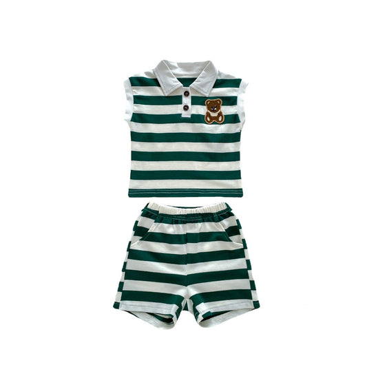 Baby Western Style Striped Lapel Bear Vest Shorts Set - PratSN