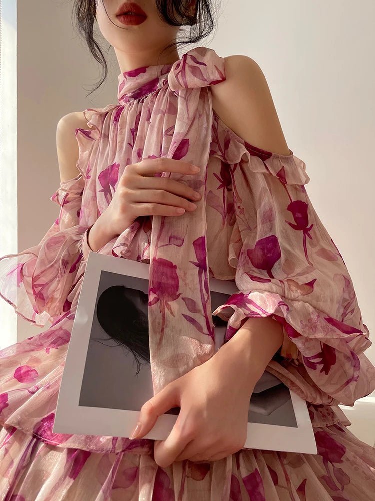 Beach Style Floral Mini Dress Woman Boho 2025 Spring Long Sleeve Party Fairy Dress Female Fashion Casual Elegant Korean Dress - PratSN