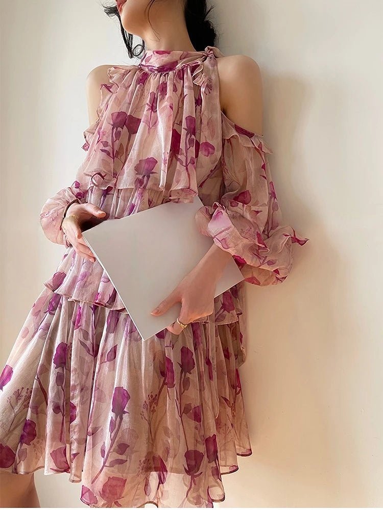 Beach Style Floral Mini Dress Woman Boho 2025 Spring Long Sleeve Party Fairy Dress Female Fashion Casual Elegant Korean Dress - PratSN
