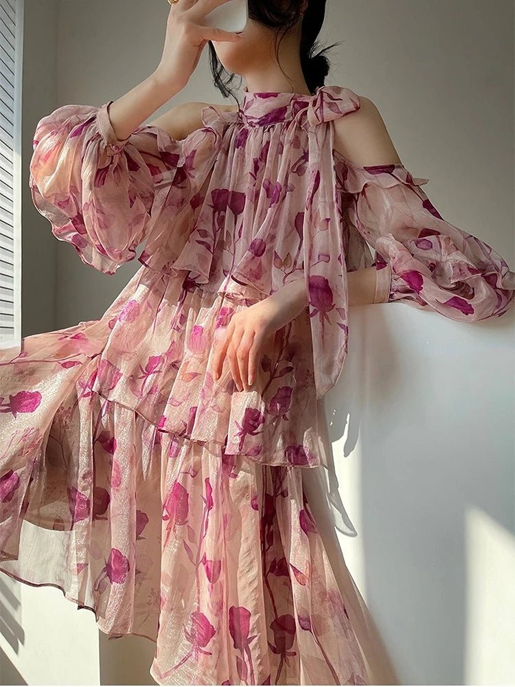 Beach Style Floral Mini Dress Woman Boho 2025 Spring Long Sleeve Party Fairy Dress Female Fashion Casual Elegant Korean Dress - PratSN
