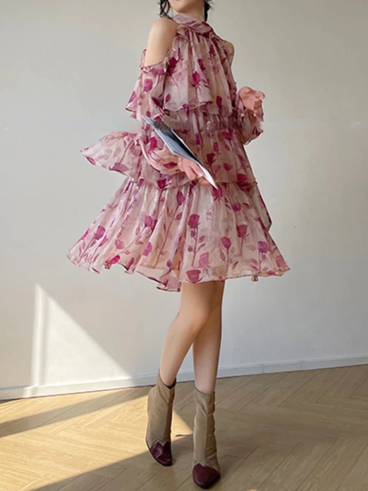 Beach Style Floral Mini Dress Woman Boho 2025 Spring Long Sleeve Party Fairy Dress Female Fashion Casual Elegant Korean Dress - PratSN
