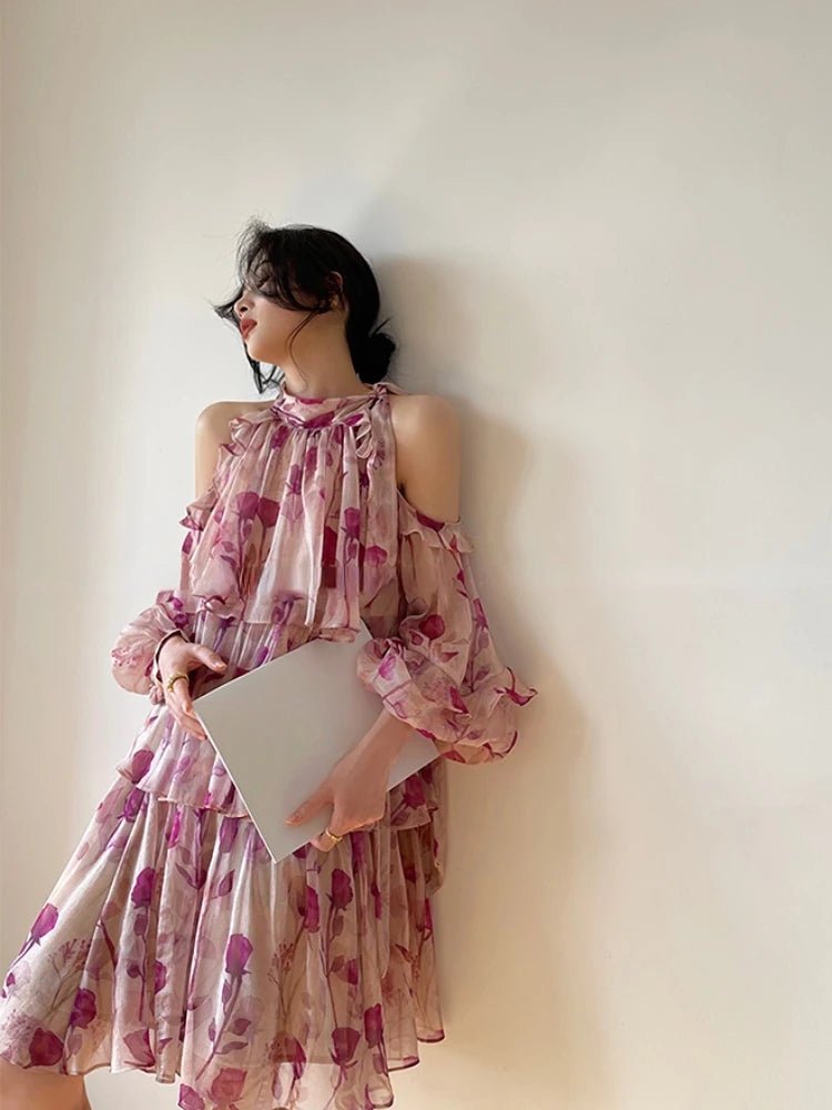 Beach Style Floral Mini Dress Woman Boho 2025 Spring Long Sleeve Party Fairy Dress Female Fashion Casual Elegant Korean Dress - PratSN