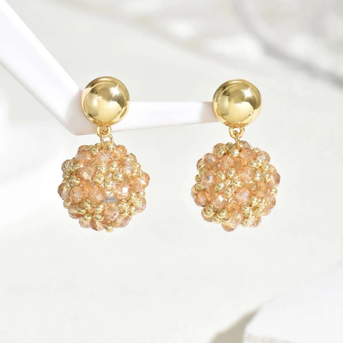 Beaded earrings Flower ball Crystal Bohemia Creativity Hand weaving Alloy Female Trend Simplicity Rice bead earrings - PratSN