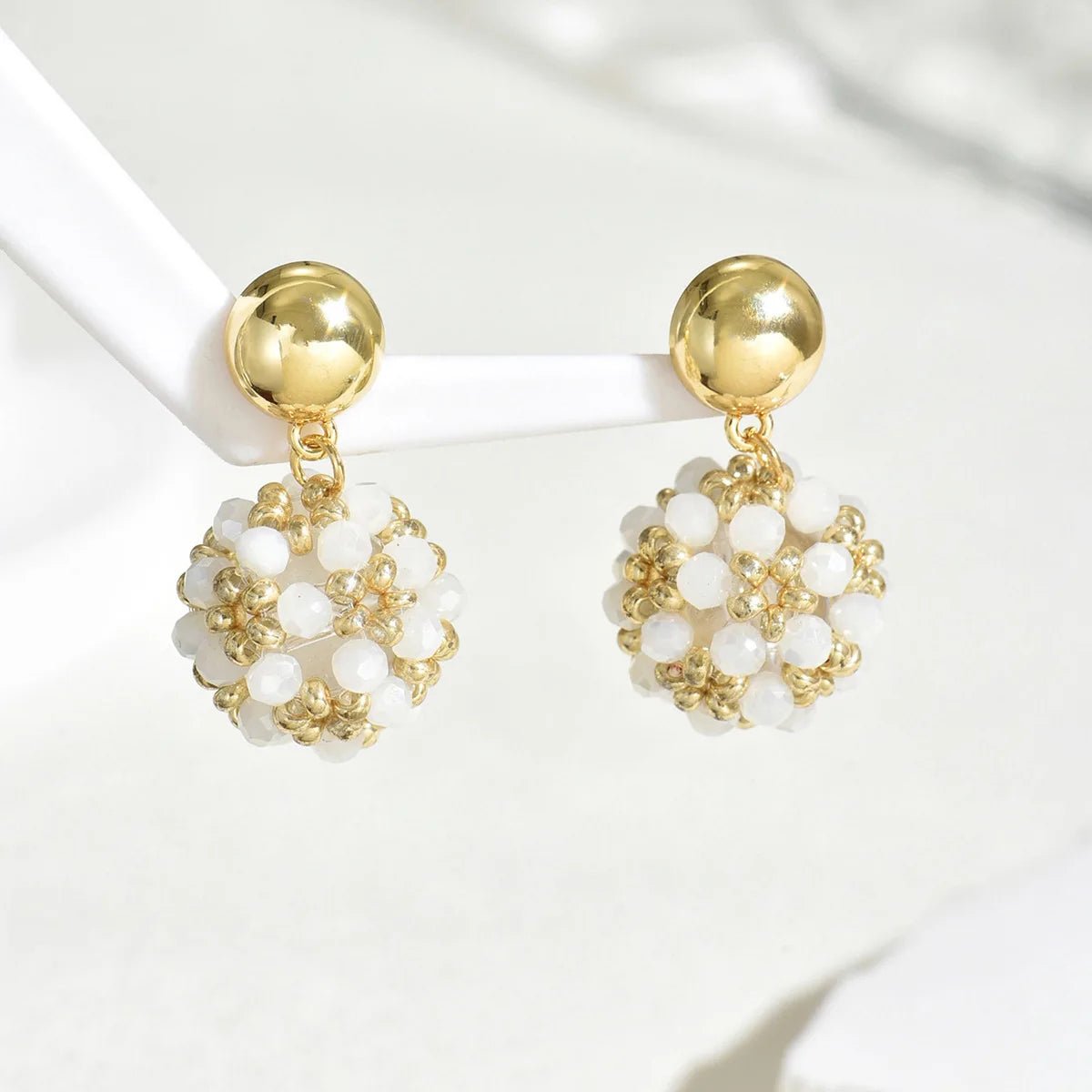 Beaded earrings Flower ball Crystal Bohemia Creativity Hand weaving Alloy Female Trend Simplicity Rice bead earrings - PratSN