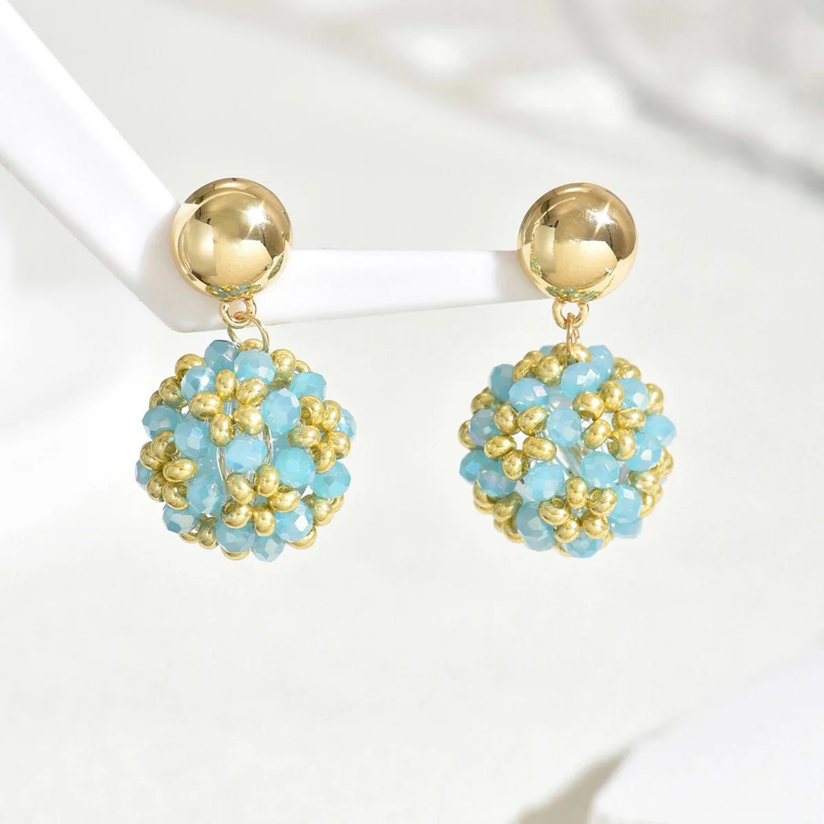 Beaded earrings Flower ball Crystal Bohemia Creativity Hand weaving Alloy Female Trend Simplicity Rice bead earrings - PratSN
