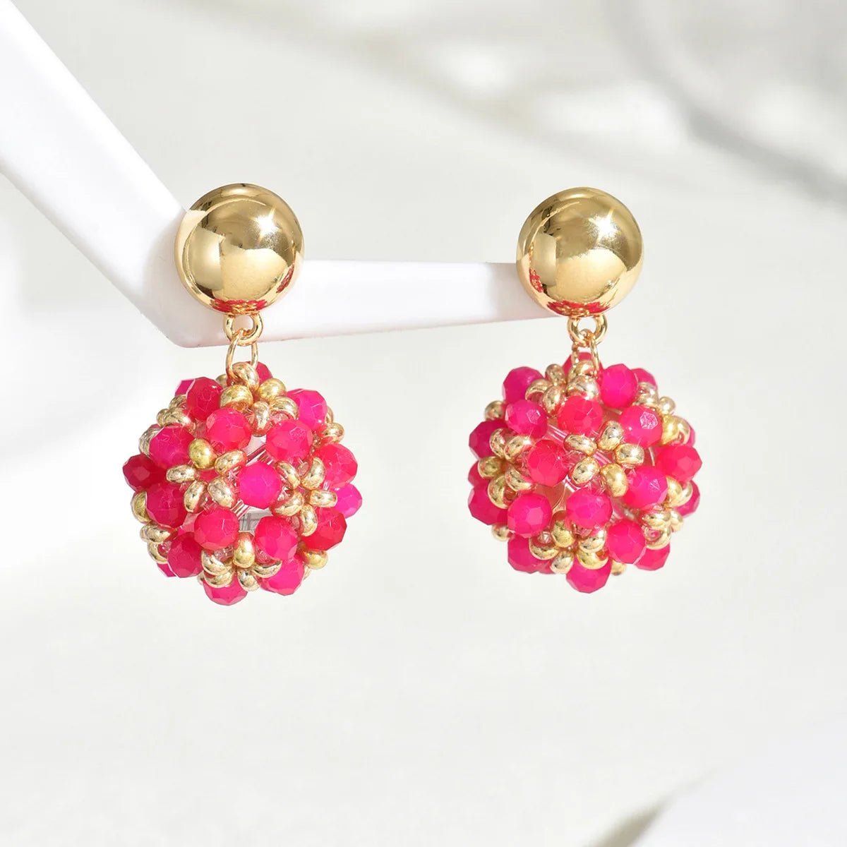 Beaded earrings Flower ball Crystal Bohemia Creativity Hand weaving Alloy Female Trend Simplicity Rice bead earrings - PratSN