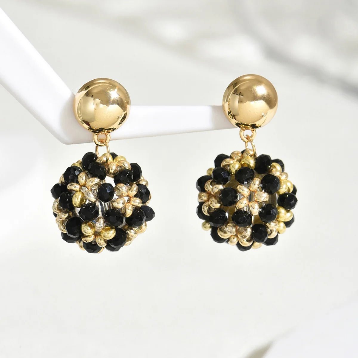 Beaded earrings Flower ball Crystal Bohemia Creativity Hand weaving Alloy Female Trend Simplicity Rice bead earrings - PratSN