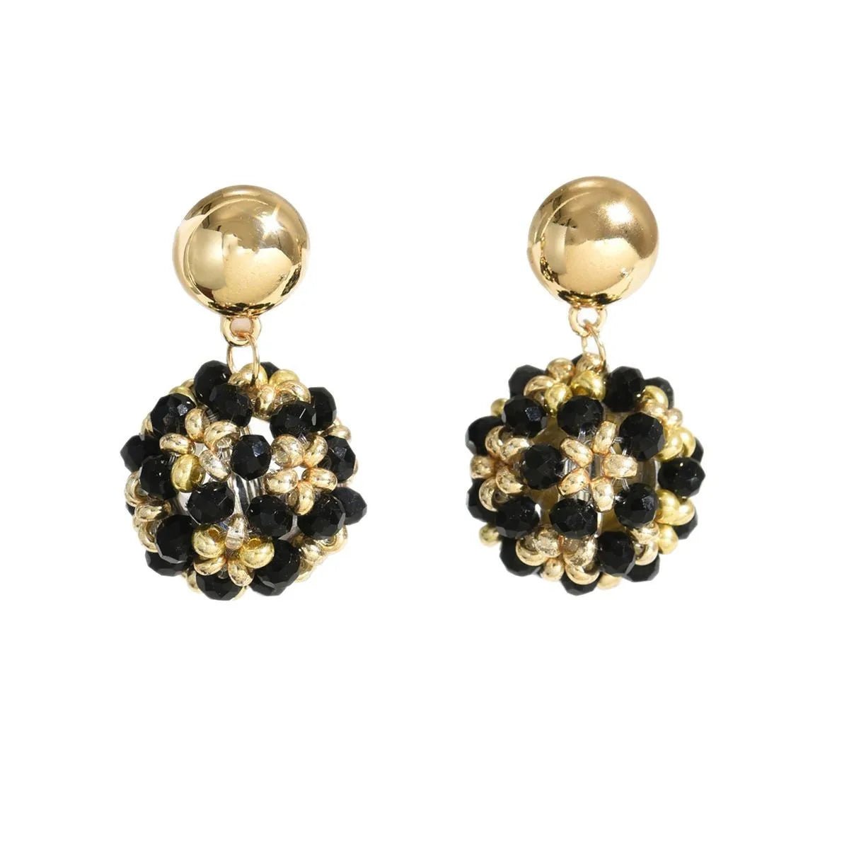 Beaded earrings Flower ball Crystal Bohemia Creativity Hand weaving Alloy Female Trend Simplicity Rice bead earrings - PratSN