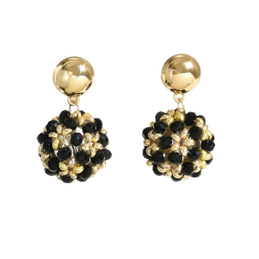 Beaded earrings Flower ball Crystal Bohemia Creativity Hand weaving Alloy Female Trend Simplicity Rice bead earrings - PratSN