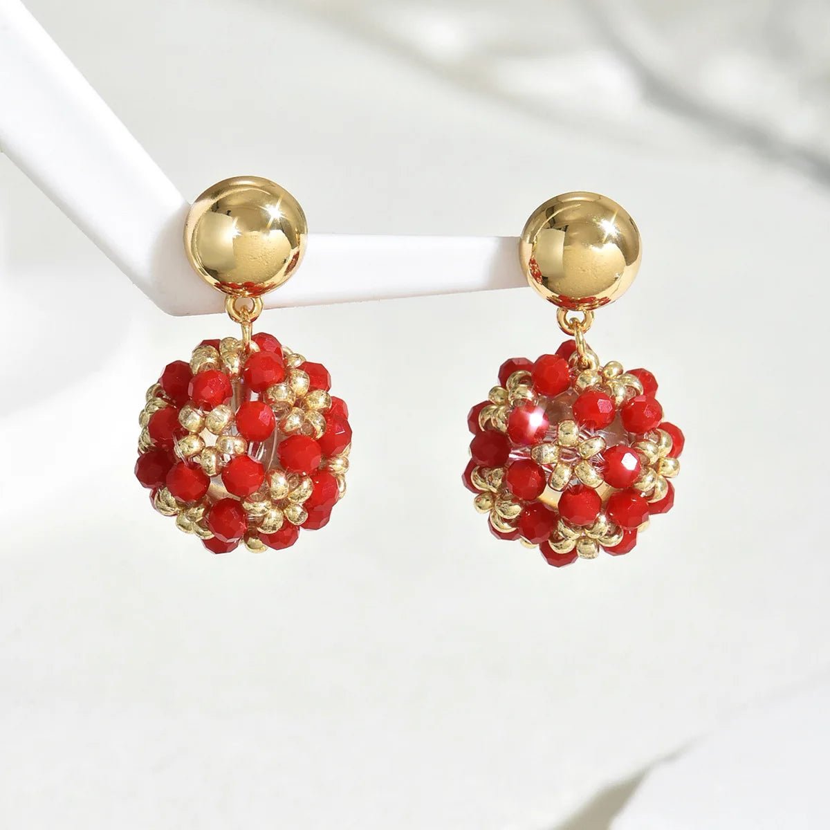 Beaded earrings Flower ball Crystal Bohemia Creativity Hand weaving Alloy Female Trend Simplicity Rice bead earrings - PratSN