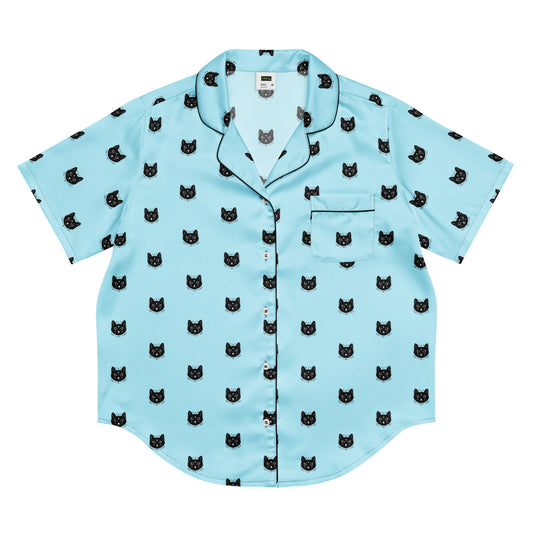 Black Cat All - over print women’s short sleeve pajama top - PratSN