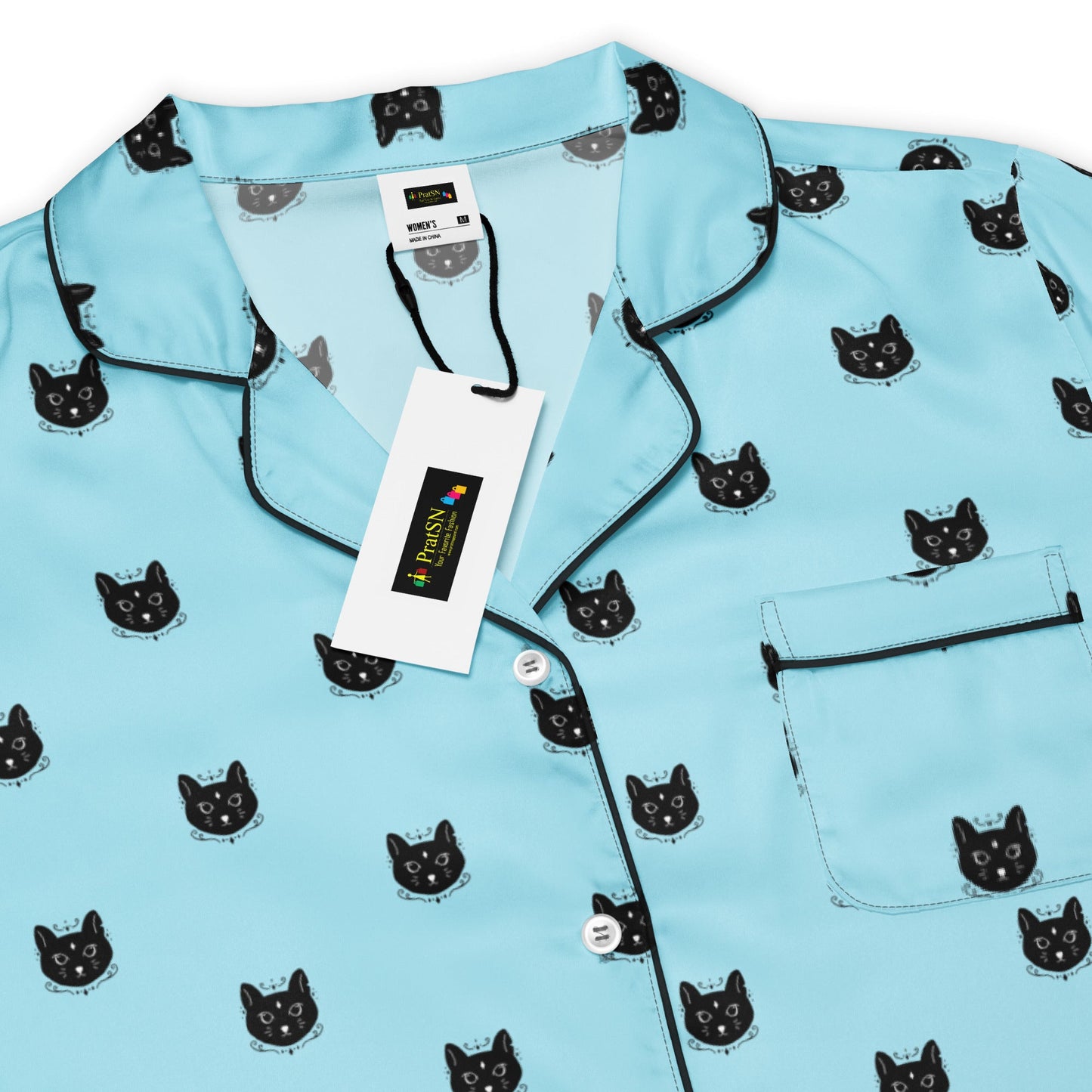 Black Cat Women’s long sleeve pajama top - PratSN