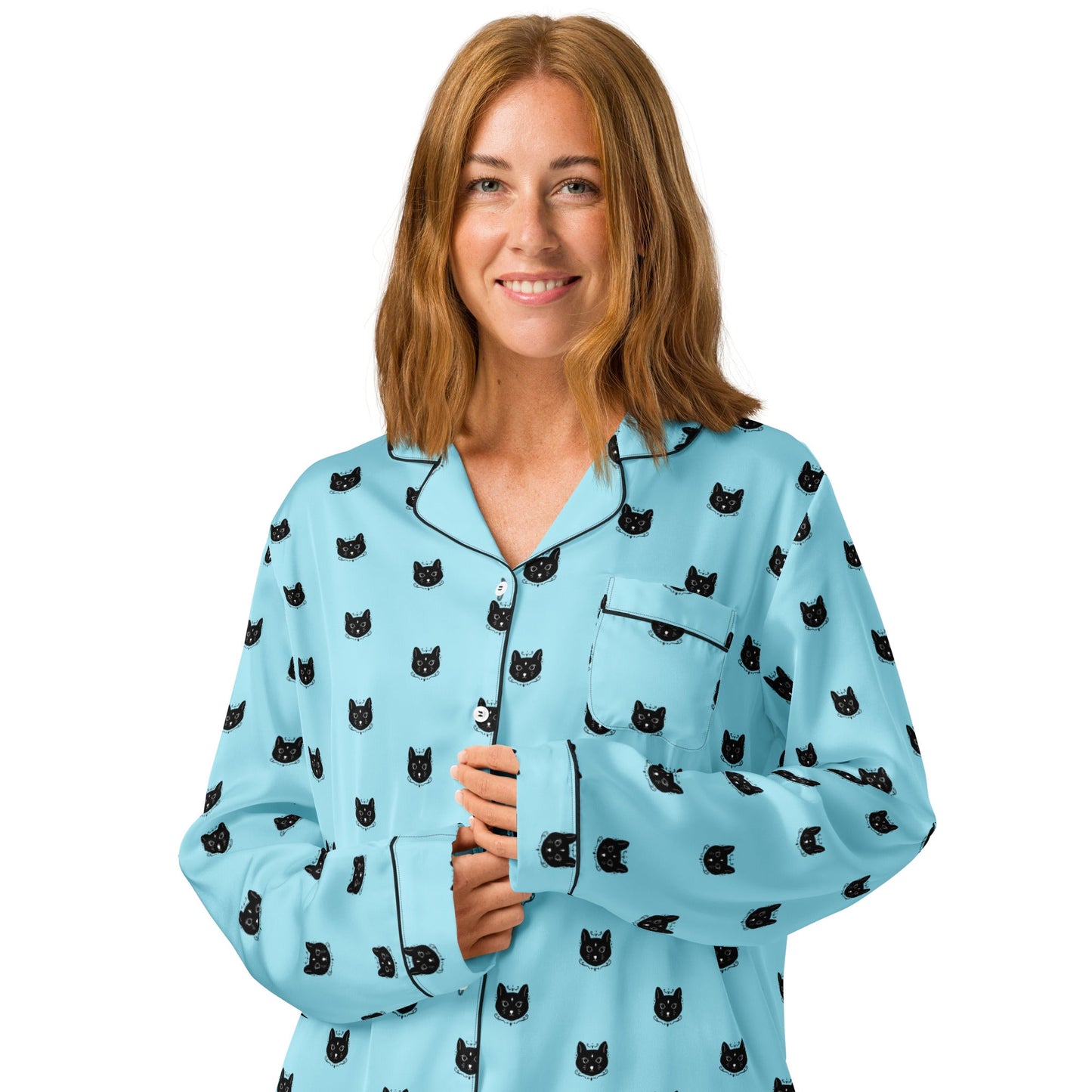Black Cat Women’s long sleeve pajama top - PratSN