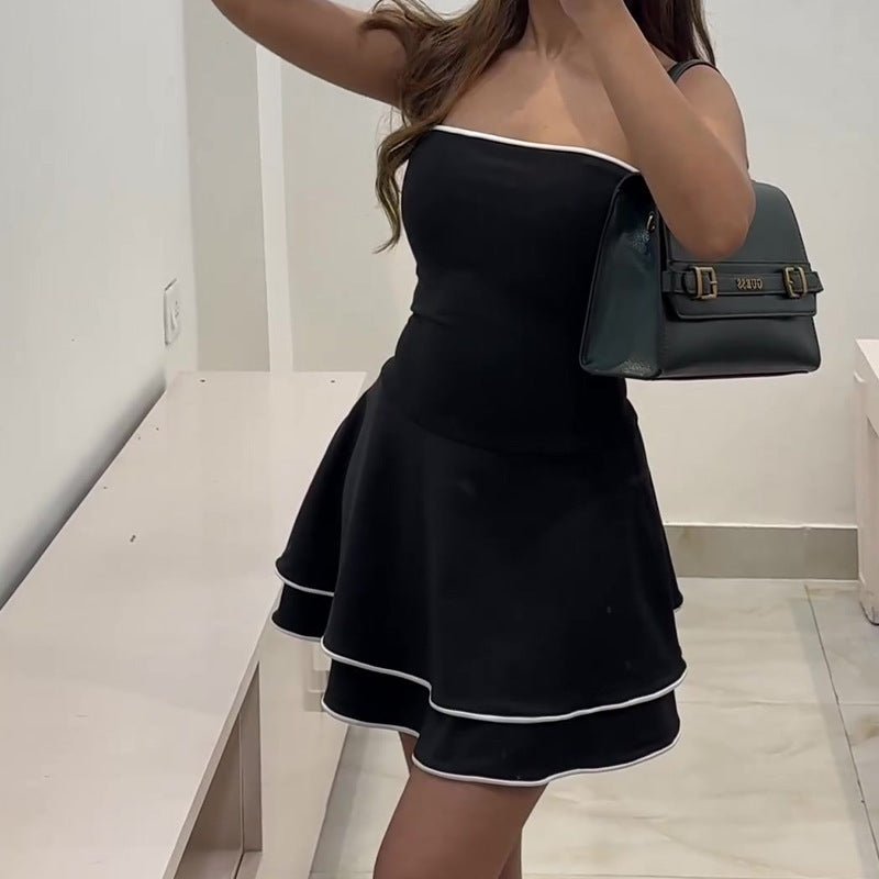 Black Sleeveless Dress Summer Spring Fashion With White Edge Mini Dress - PratSN