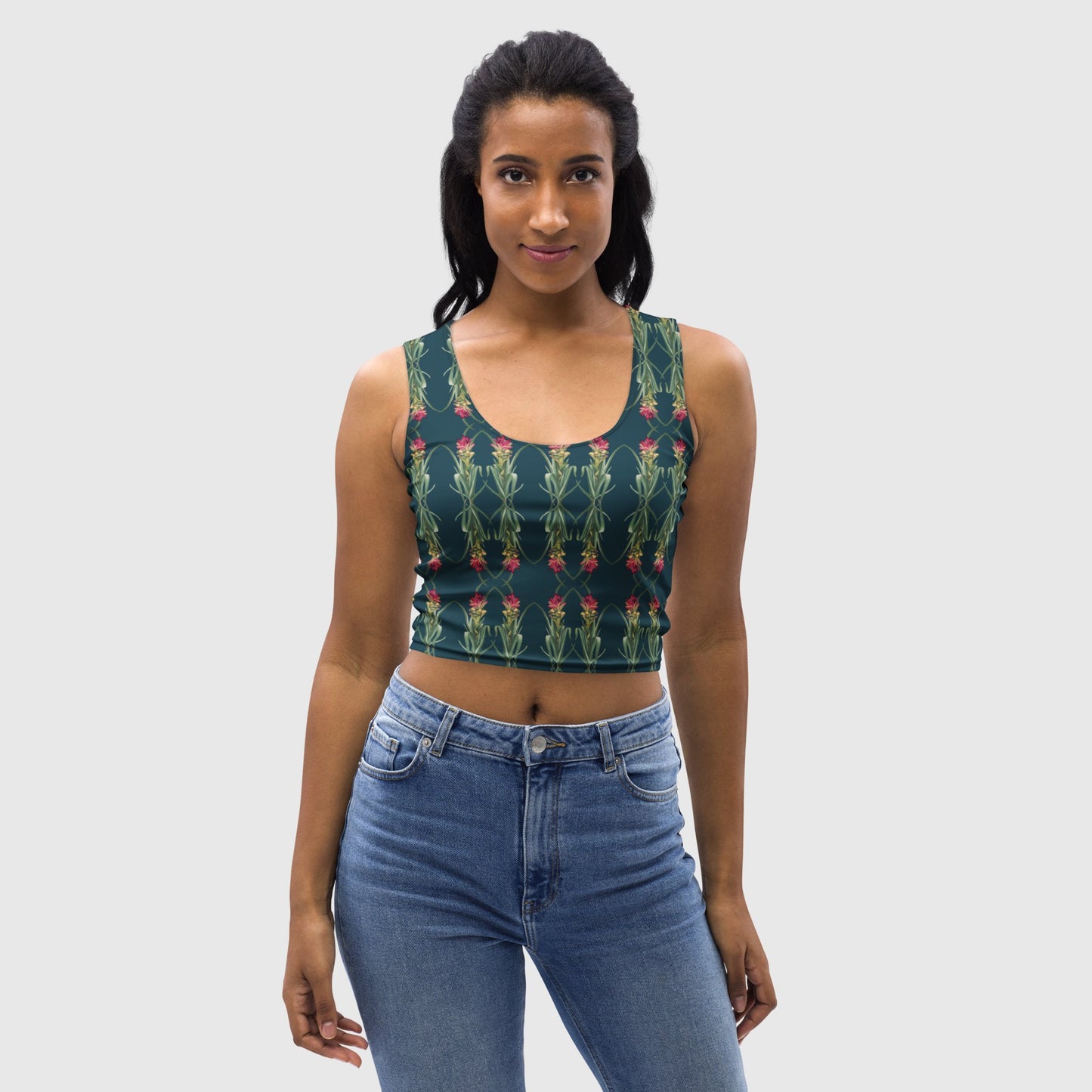 Blooming Pattern crop top, Sherpa Blue crop top, Handmade printed crop top, Body - hugging fit, party wear crop top, Birthday gift - PratSN