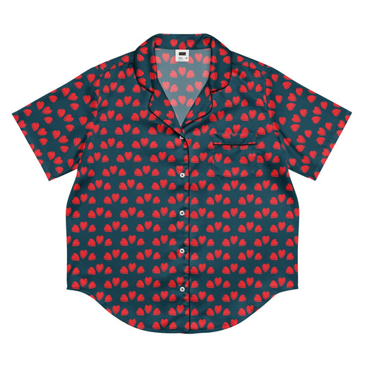 Blue Red Heart All - over print women’s short sleeve pajama top - PratSN