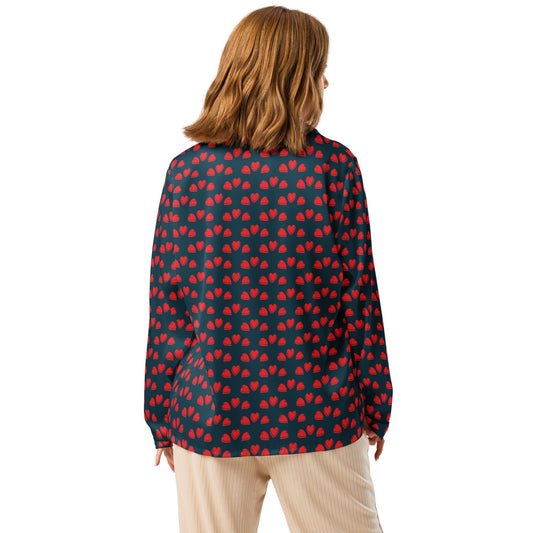 Blue Red Heart Women’s long sleeve pajama top - PratSN
