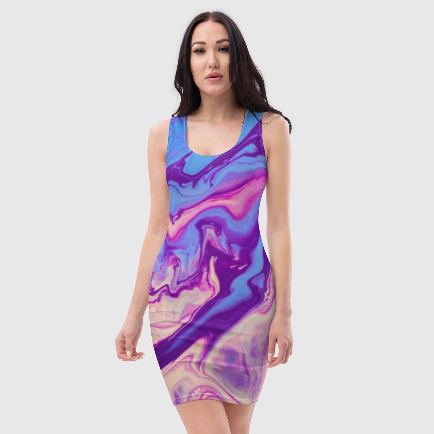 Bodycon dress, Purple and Sky Blue Bodycon dress, Women's clothing, Mini Dress, Summer Dress, skinny Dress, Liquid Pattern, Bodycon Party Dress, Elegant Evening Birthday, Club Outfits - PratSN