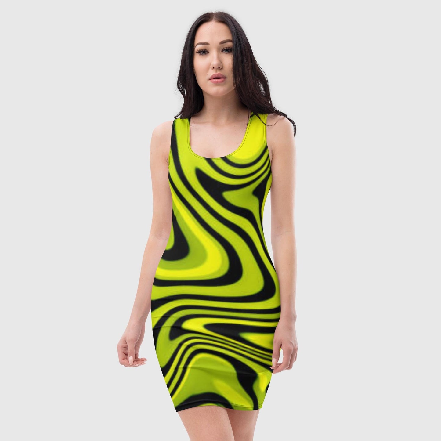 Bodycon dress, Women's clothing, Mini Dress, Summer Dress, skinny Dress, Liquid Pattern. Lime Green And Black Dress, Bodycon Party Dress, Elegant Evening Birthday ,Club Outfits - PratSN