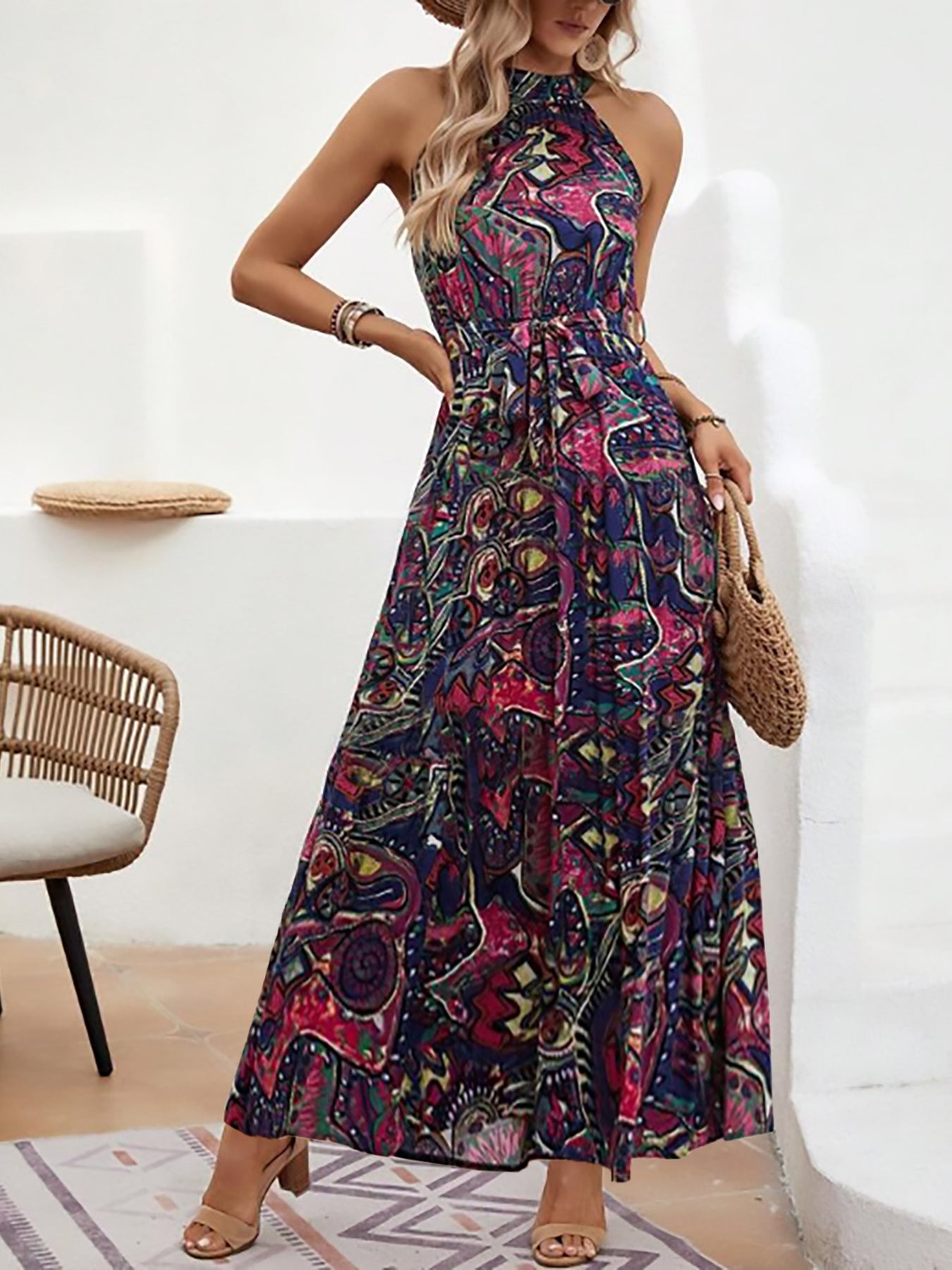 Bohemian Retro Halter Dress Women - PratSN